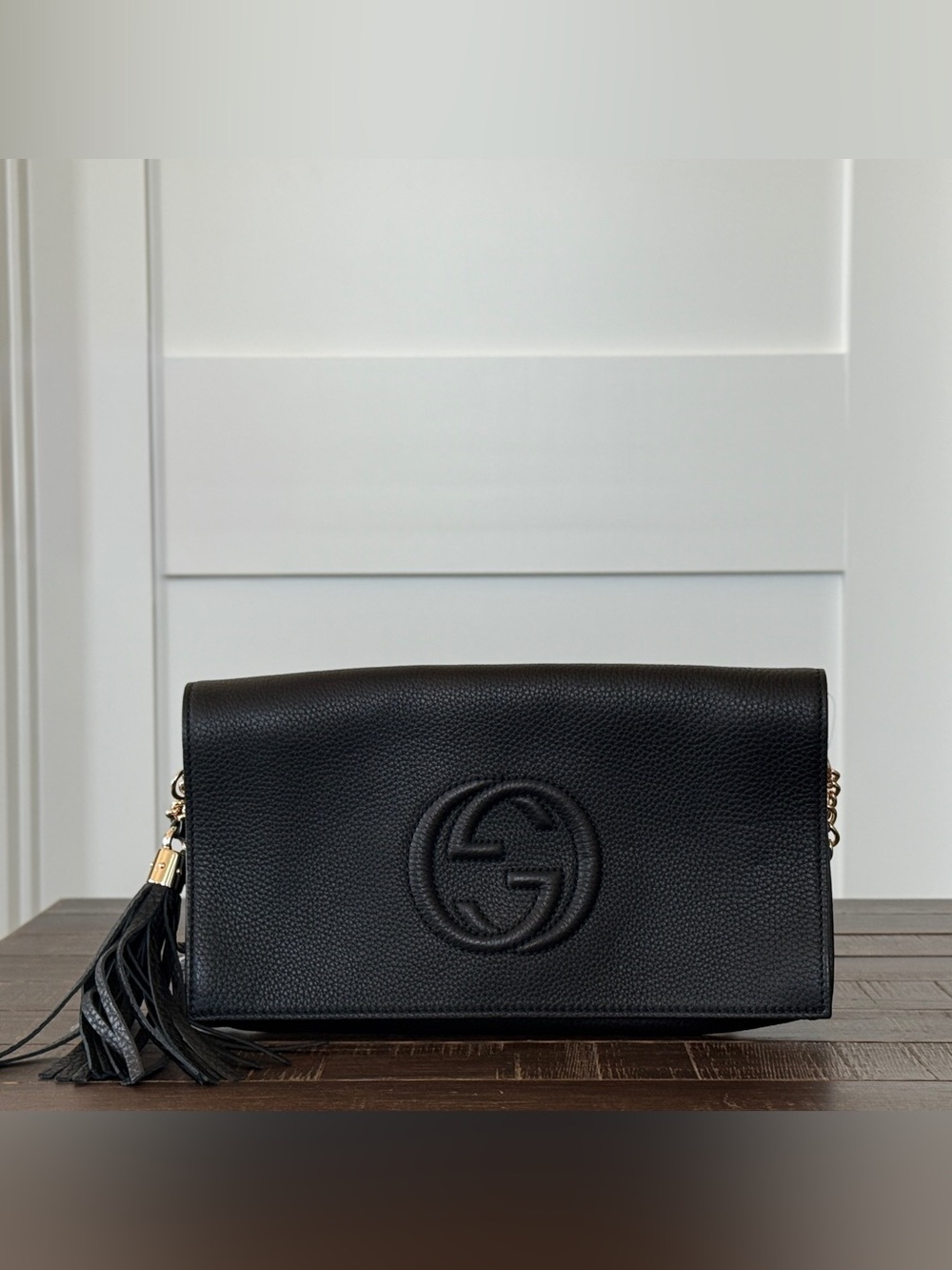 Gucci Black Pebbled Leather Soho Disco Crossbody with Tassel